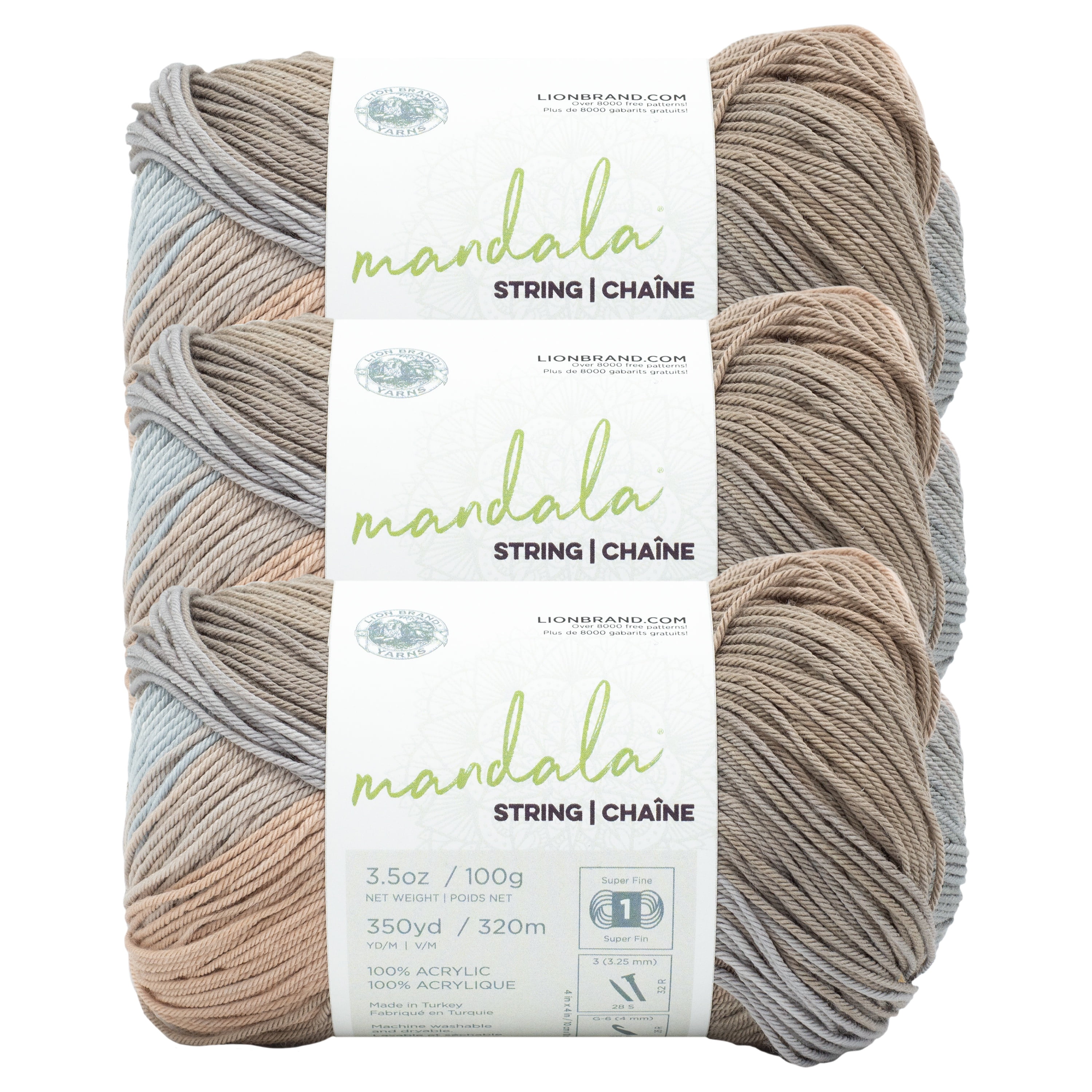 Lion Brand Yarn Mandala String Ballad Super Fine Acrylic Yarn 3 Pack