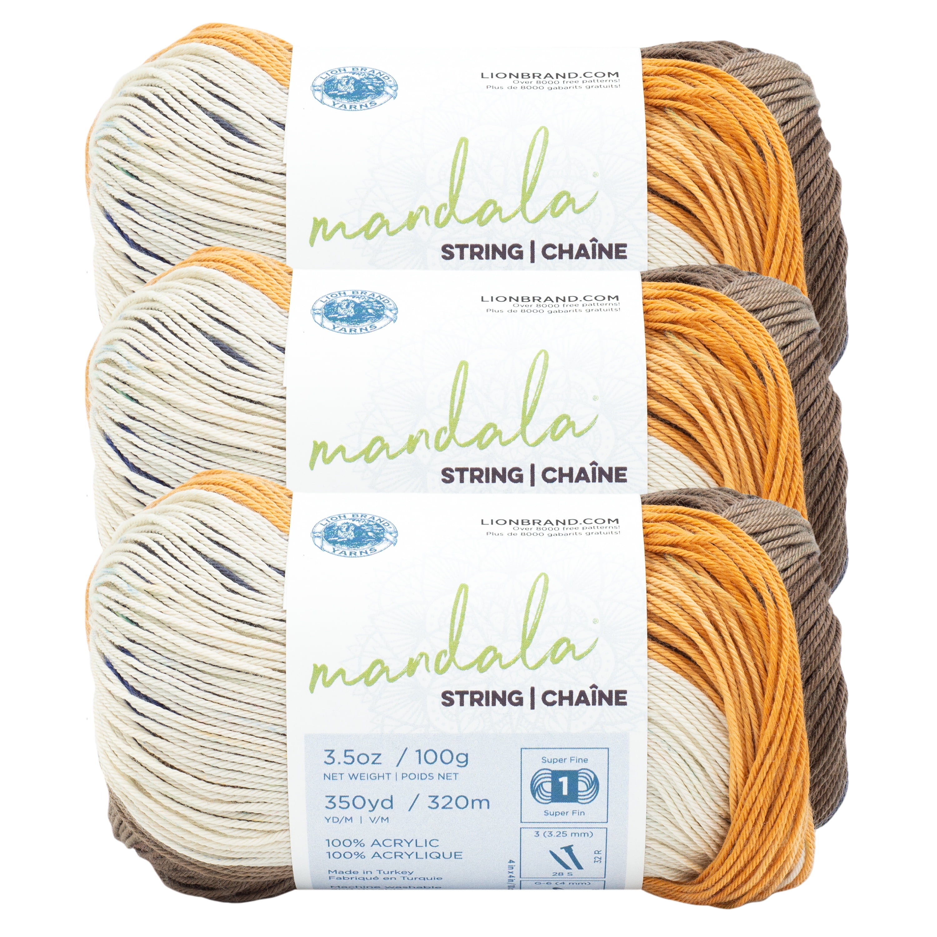 Lion Brand Yarn Mandala String Country Super Fine Acrylic Yarn 3 Pack