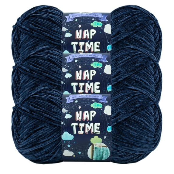 Lion Brand Yarn Naptime Navy Medium Polyester Yarn 3 Pack