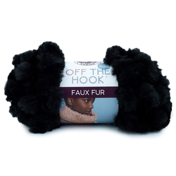 Lion Brand Yarn Off the Hook Faux Fur yarn, Black Panther
