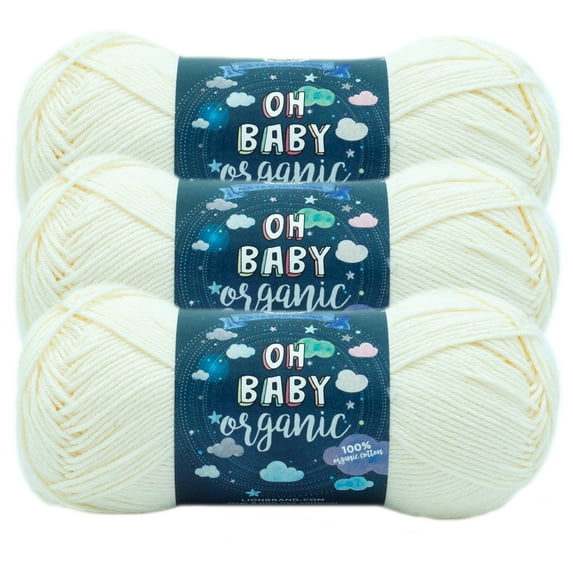 Lion Brand Yarn Oh Baby Ecru Natrual Fiber Fine Cotton Off-White Yarn 3 Pack