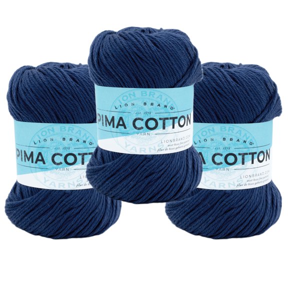 Lion Brand Yarn Pima Cotton Blueprint 762-110AG Medium Cotton 3 Pack