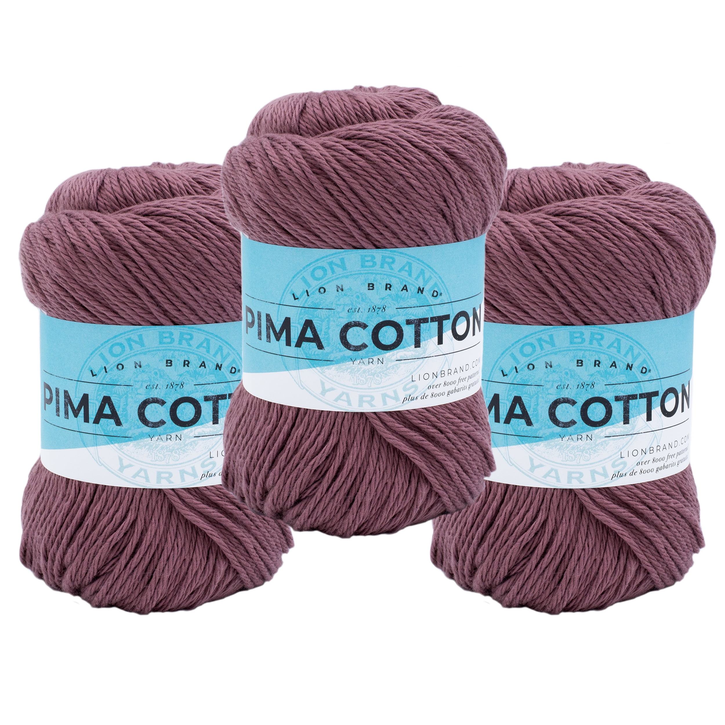Lion Brand Yarn Pima Cotton Rose Taupe Basic Medium Cotton Purple Yarn 3  Pack 