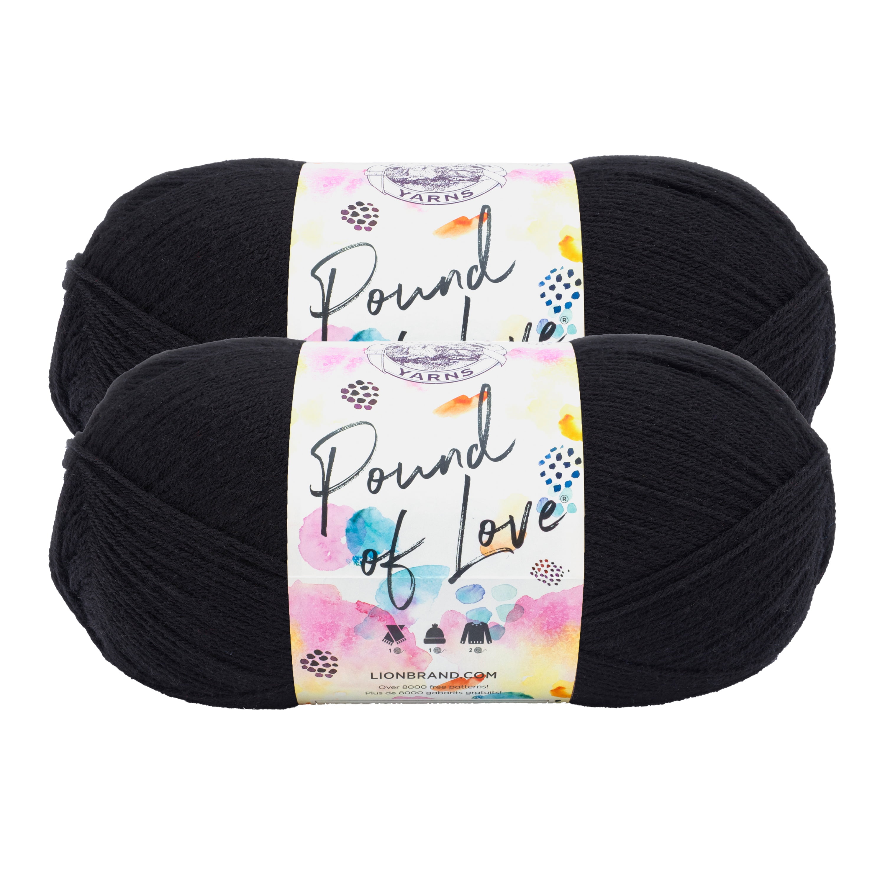 Lion Brand Yarn Pound of Love Black 550-153 Medium Premium Acrylic Yarn 2 Pack