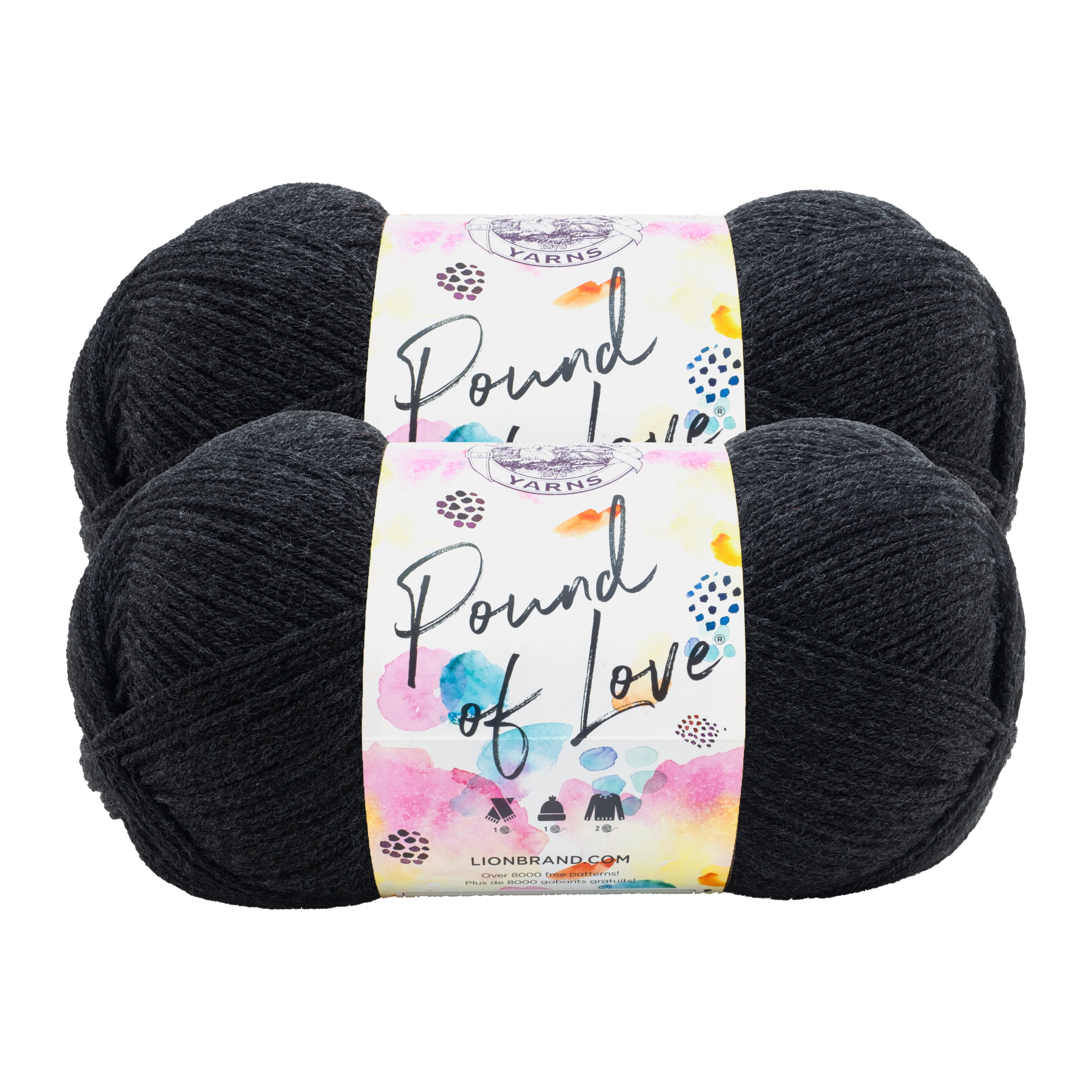 Lion Brand Yarn Pound of Love Charcoal 550-149 Medium Premium Acrylic Yarn 2 Pack