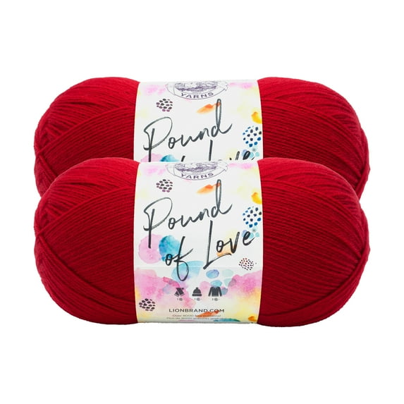 Lion Brand Yarn Pound of Love Cherry 550-114L Medium Premium Acrylic Yarn 2 Pack