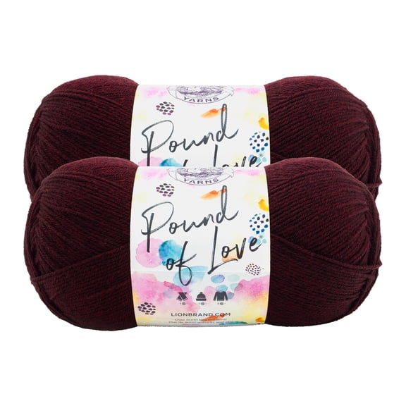 Lion Brand Yarn Pound of Love Claret 550-143 Medium Premium Acrylic Yarn 2 Pack