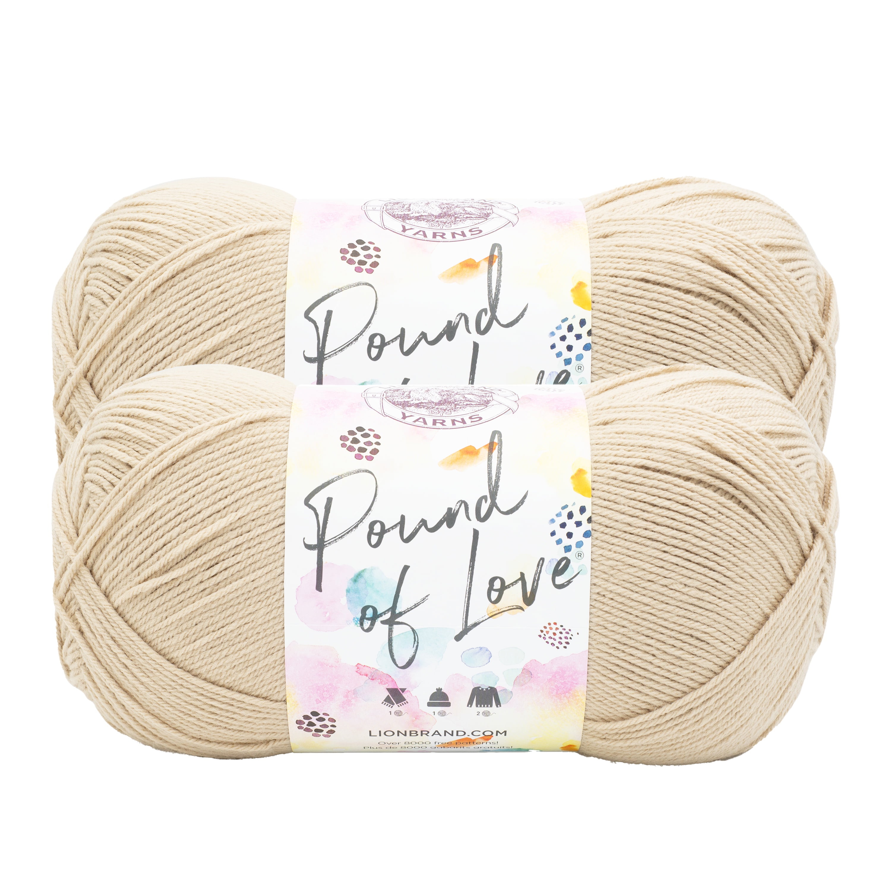 Lion Brand Yarn Pound of Love Sugar Cookie 550-120G Medium Premium Acrylic Yarn 2 Pack