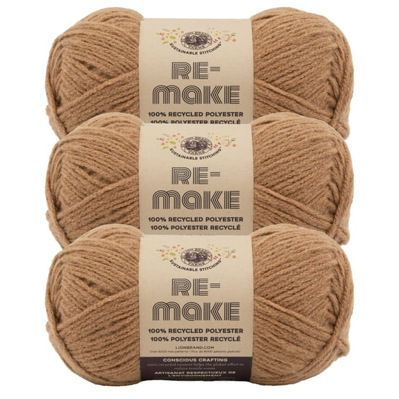 Lion Brand Yarn Re-Make Chestnut Medium Recycled Polyester Brown Yarn 3 Pack