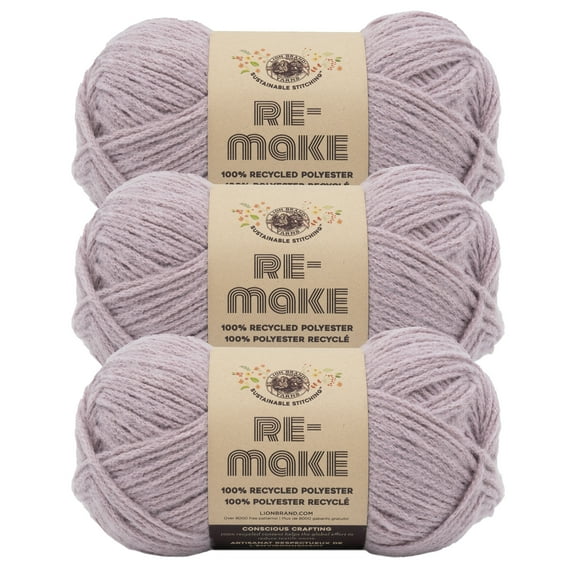Lion Brand Yarn Re-Make Dusty Lilac Medium Recycled Polyester Yarn 3 Pack
