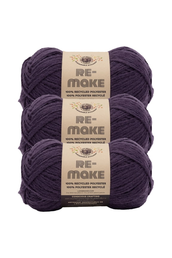 Yarn Re-Make Eggplant Medium Recycled Polyester Yarn 3 Pack