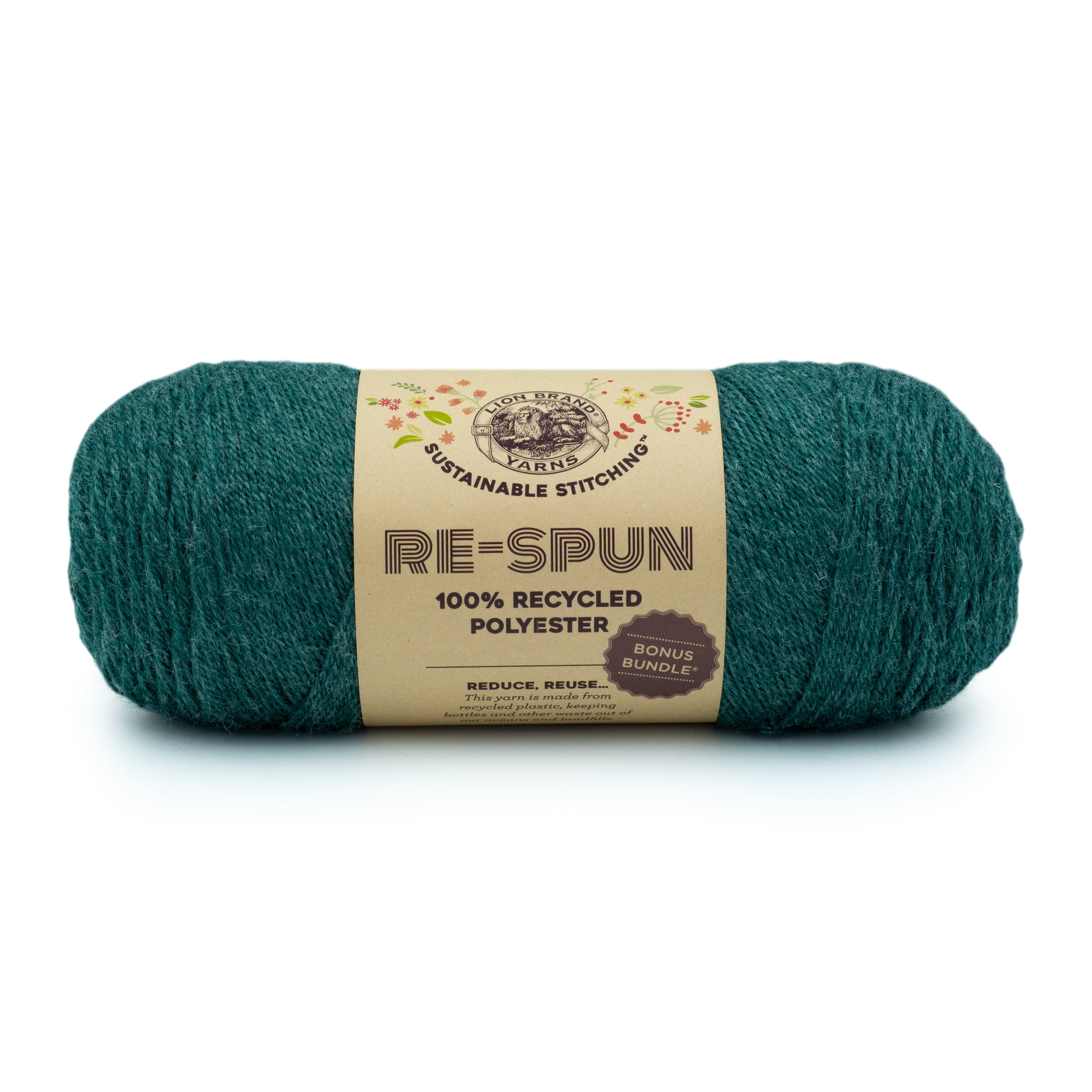 Lion Brand Yarn Re-Spun Bonus Bundle Alpine Medium Recycled Polyester Green Yarn 1 Pack