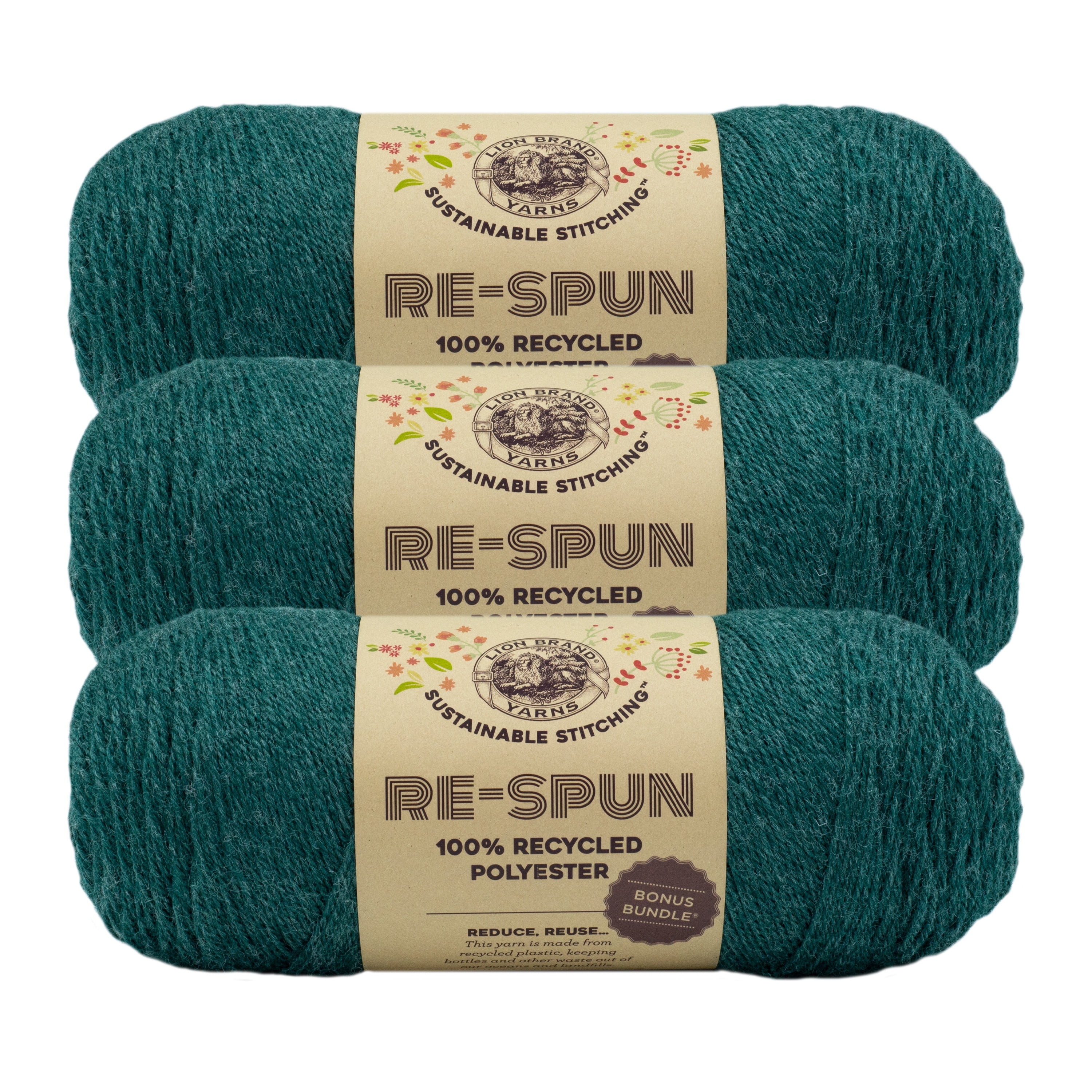Lion Brand Yarn Re-Spun Bonus Bundle Alpine Medium Recycled Polyester Yarn 3 Pack