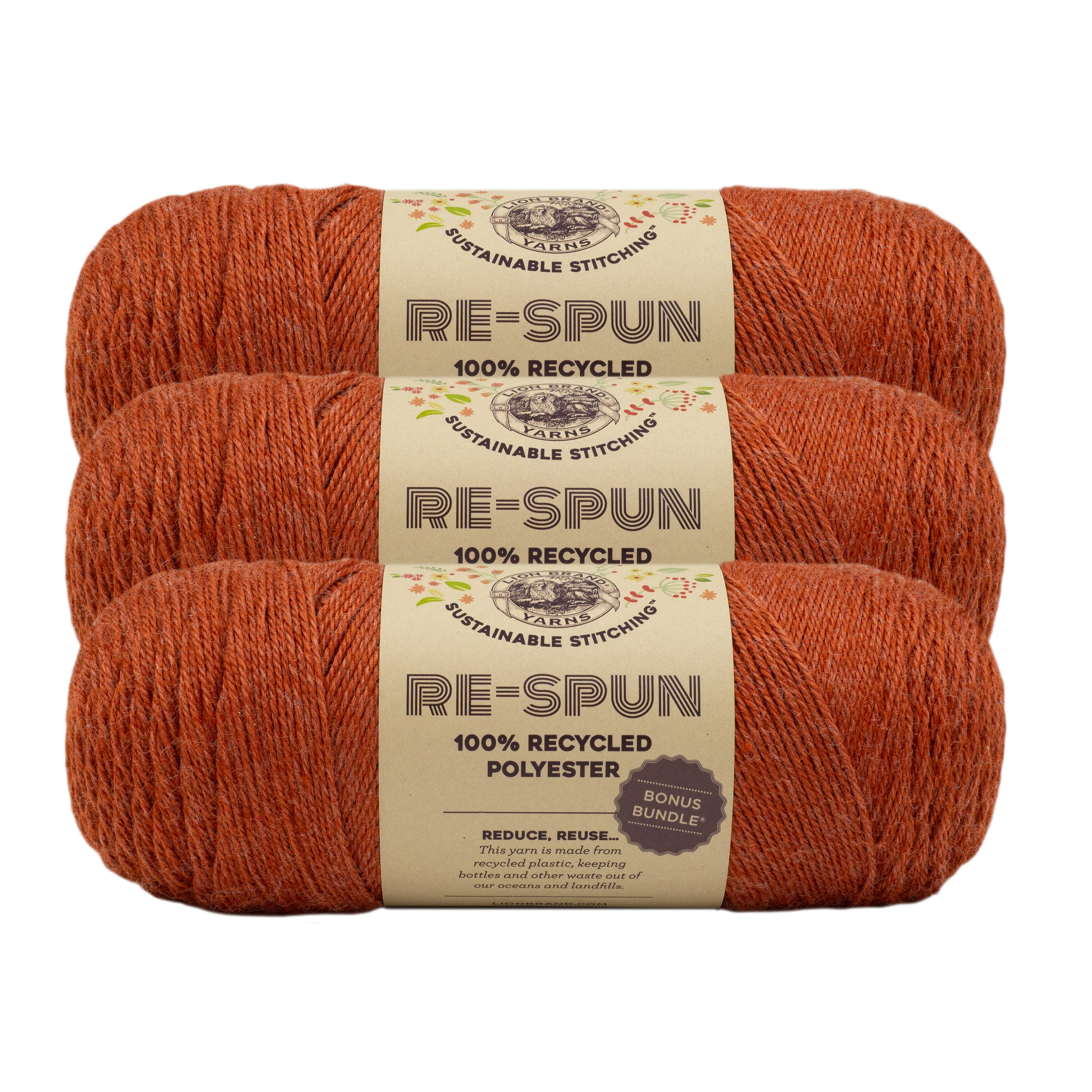 Lion Brand Yarn Re-Spun Bonus Bundle Amber Medium Recycled Polyester Yarn 3 Pack