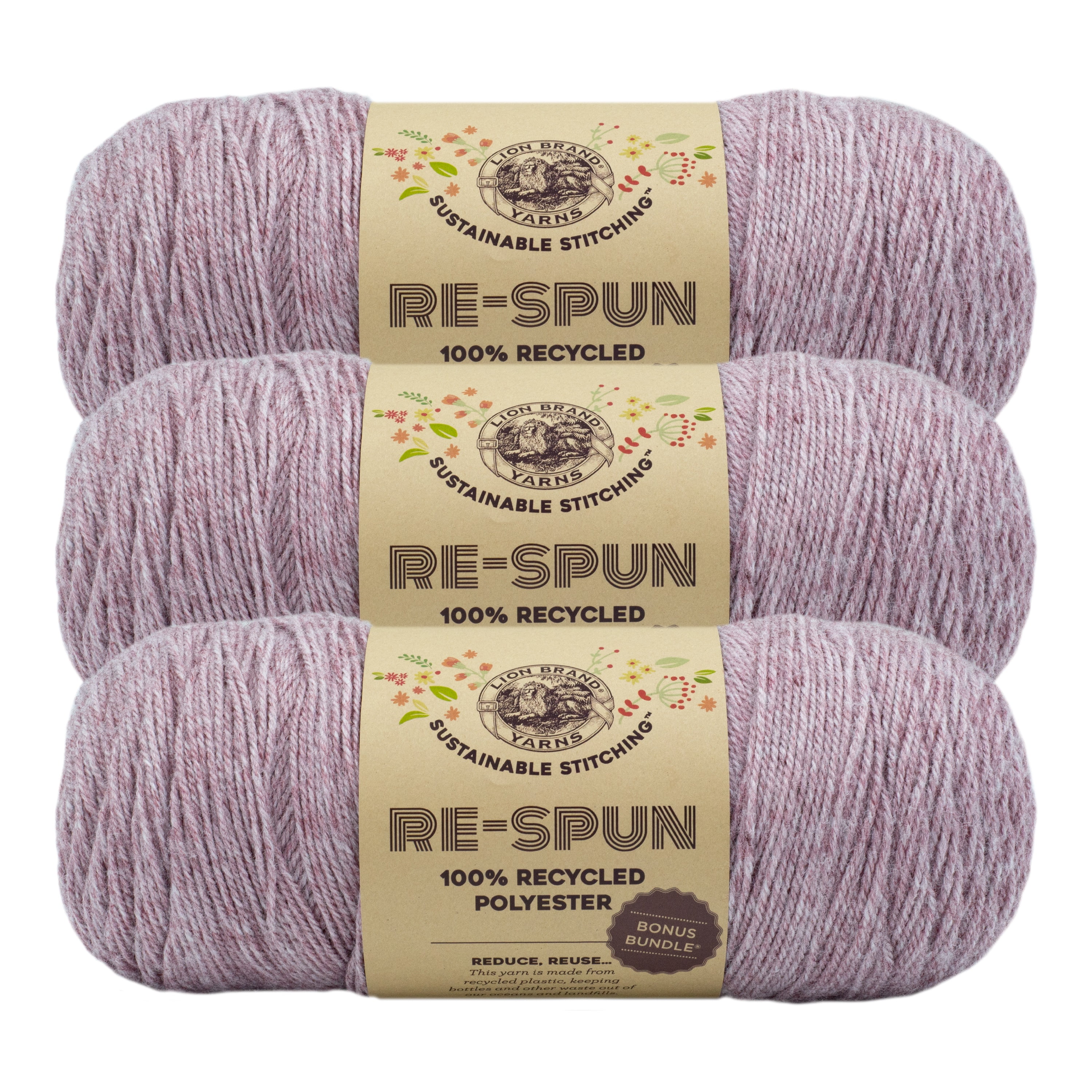 Lion Brand Yarn Re-Spun Bonus Bundle Blush Medium Recycled Polyester Yarn 3 Pack