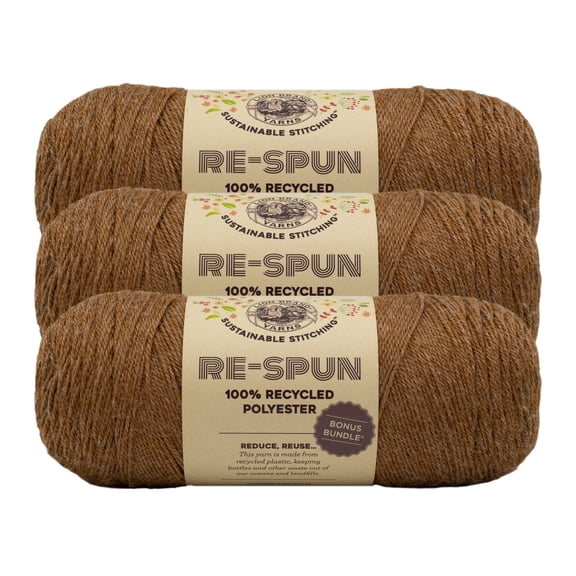 Lion Brand Yarn Re-Spun Bonus Bundle Cider Medium Recycled Polyester Yarn 3 Pack