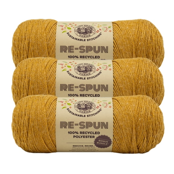 Lion Brand Yarn Re-Spun Bonus Bundle Cornsilk Medium Recycled Polyester Yarn 3 Pack