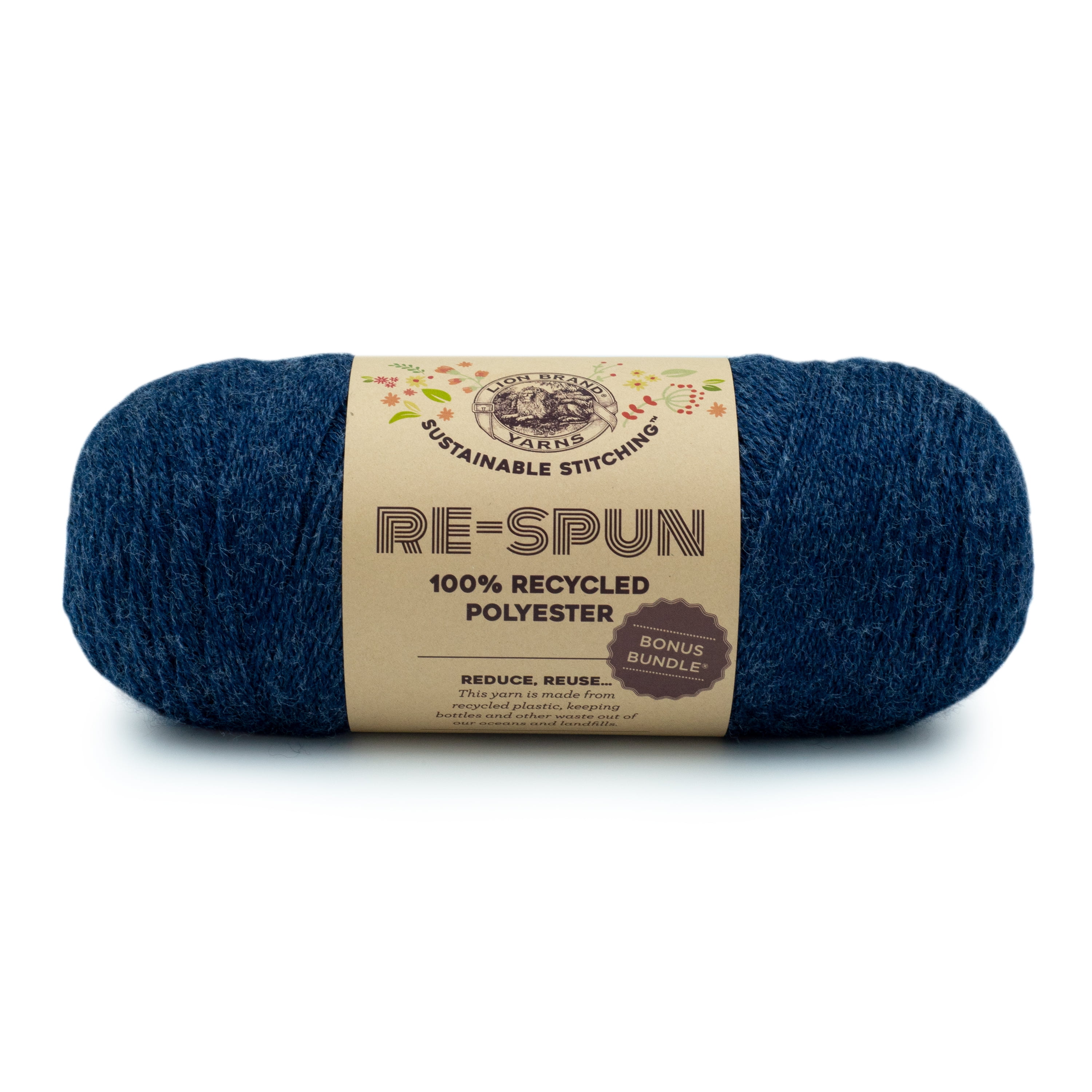 Lion Brand Yarn Re-Spun Bonus Bundle Deep Denim Medium Recycled Polyester Blue Yarn 1 Pack