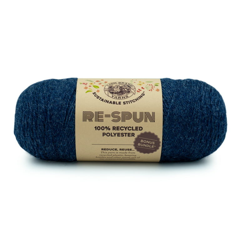 Lion Brand Yarn Re-Spun Bonus Bundle Deep Denim Medium Recycled Polyester  Blue Yarn 1 Pack 