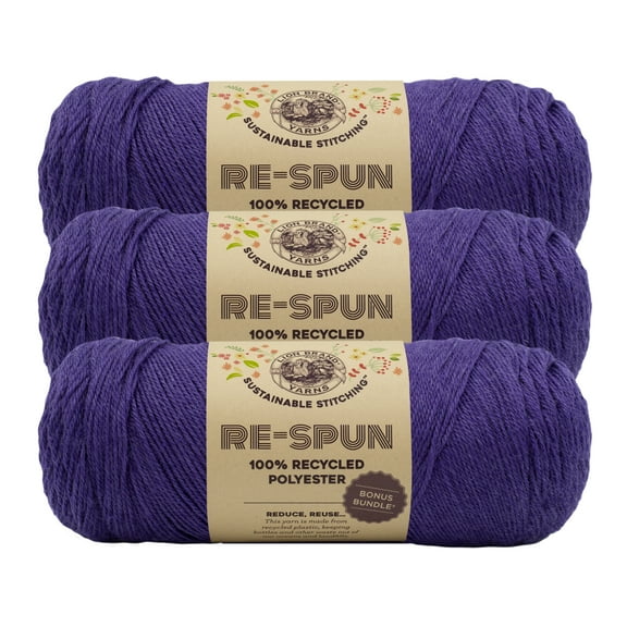 Lion Brand Yarn Re-Spun Bonus Bundle Heliotrope Medium Recycled Polyester Yarn 3 Pack