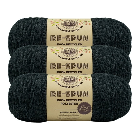 Lion Brand Yarn Re-Spun Bonus Bundle Raven Medium Recycled Polyester Yarn 3 Pack