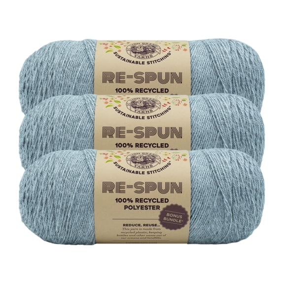 Lion Brand Yarn Re-Spun Bonus Bundle Silver Medium Recycled Polyester Yarn 3 Pack