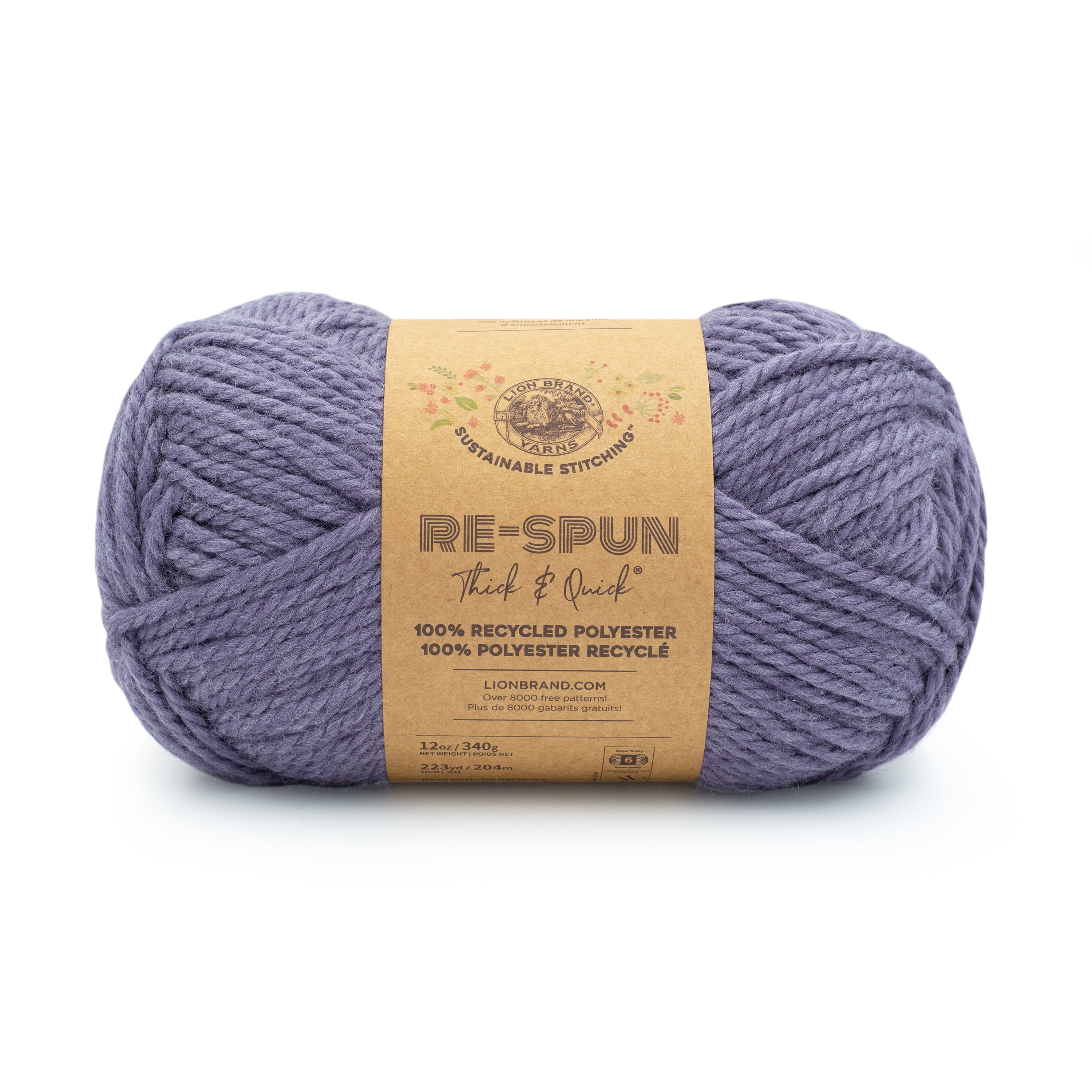 Lion Brand Yarn Re-Spun Thick & Quick Acai Super Bulky Recycled Polyester Purple Yarn 1 Skein
