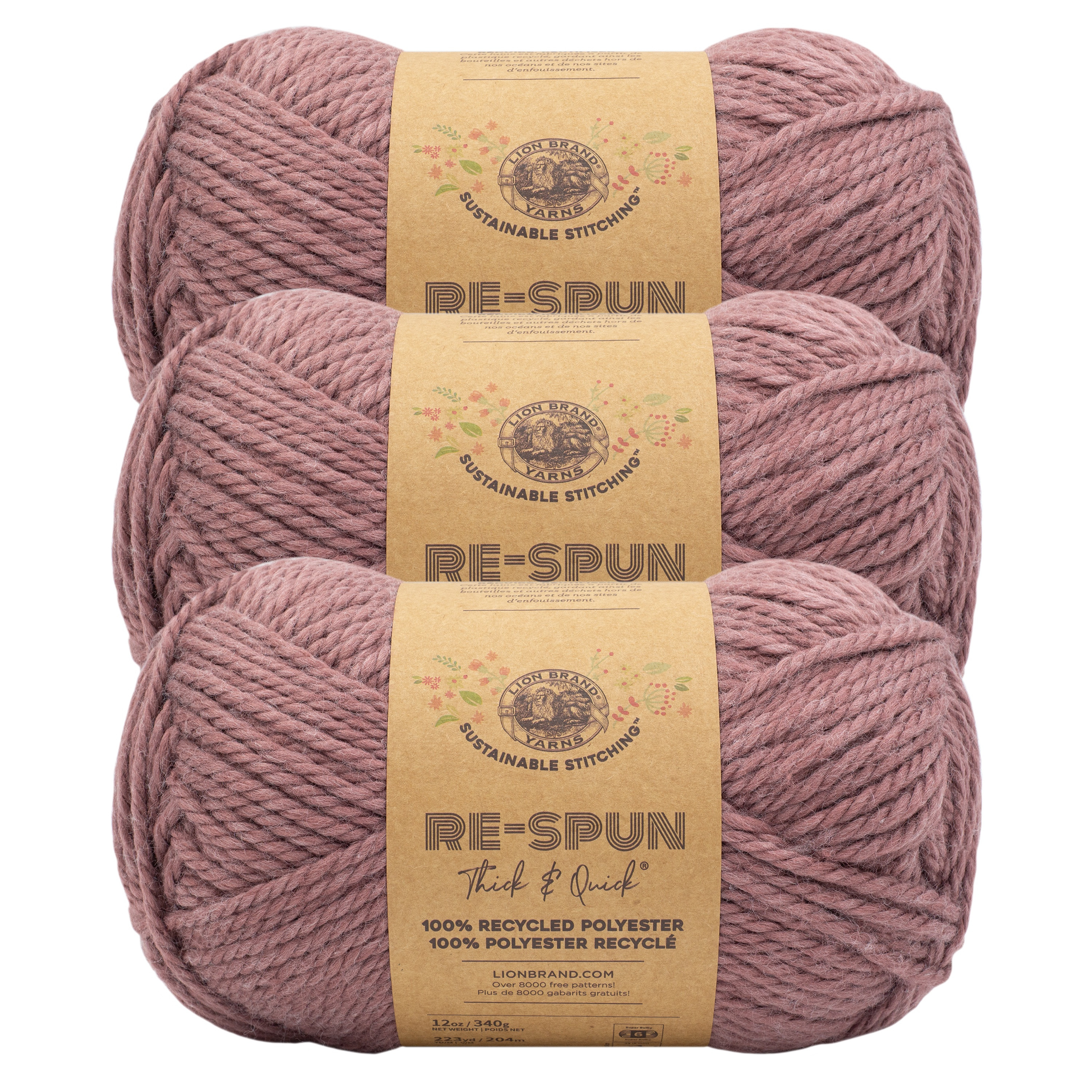 Lion Brand Yarn Re-Spun Thick & Quick Cameo Super Bulky Yarn Recycled Polyester Yarn 3 Pack