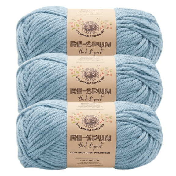 Lion Brand Yarn Re-Spun Thick & Quick Faded Denim Super Bulky Yarn Recycled Polyester Yarn 3 Pack