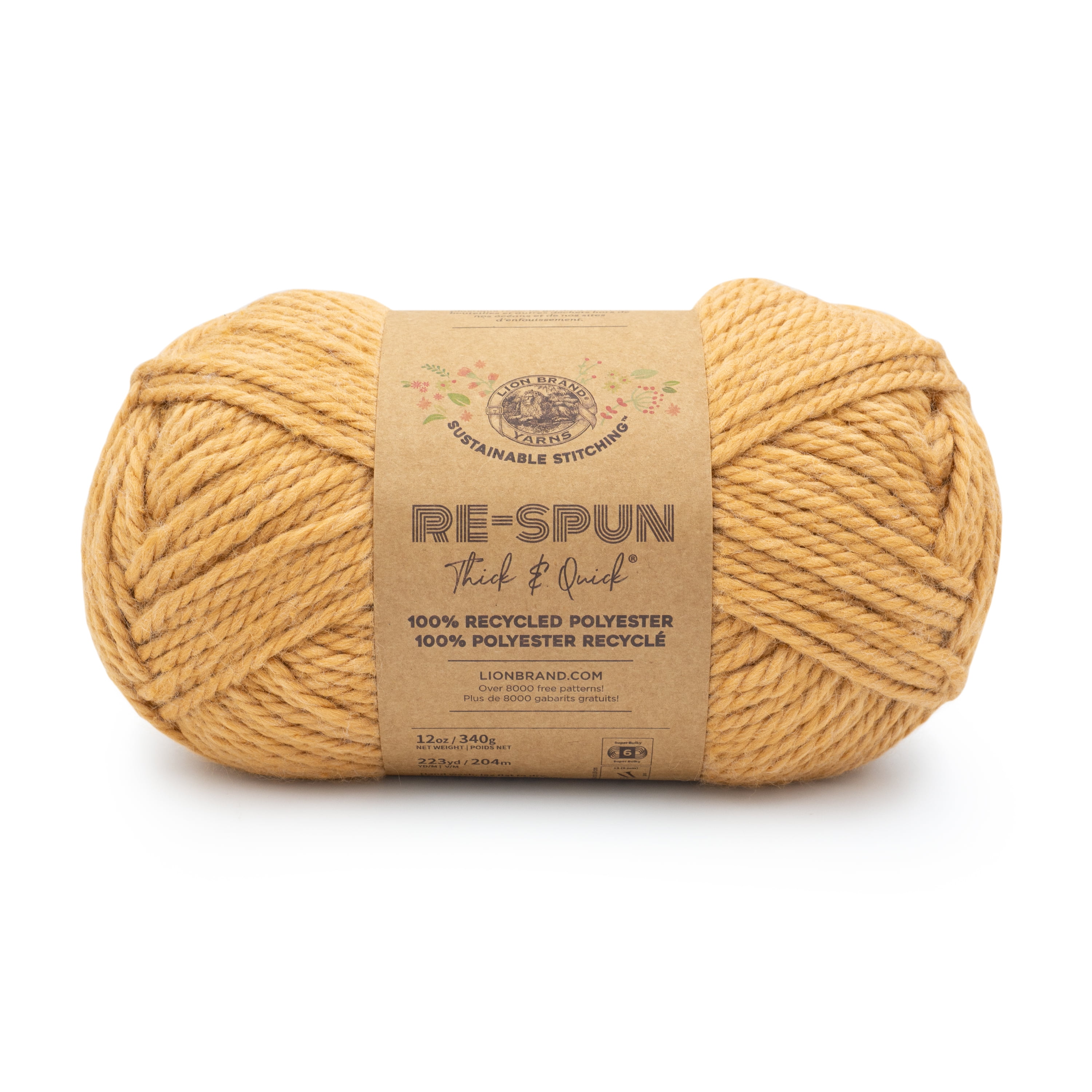Lion Brand Yarn Re-Spun Thick & Quick Squash Super Bulky Recycled Polyester Yellow Yarn 1 Skein