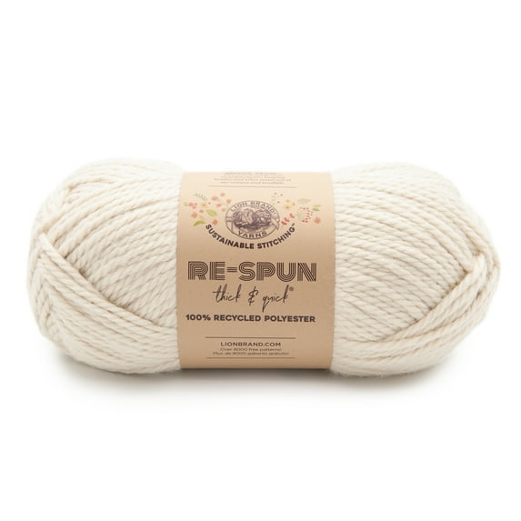 Lion Brand Yarn Re-Spun Thick & Quick Whipped Cream Super Bulky Recycled Polyester Off-White Yarn 1 Pack