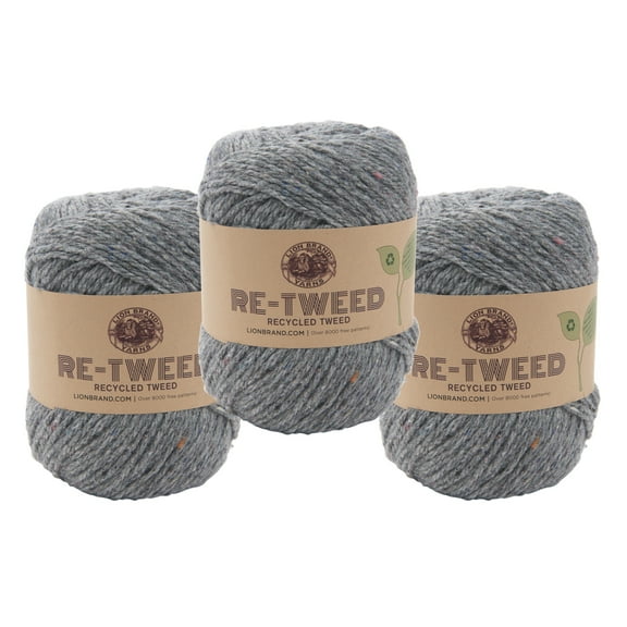 Lion Brand Yarn Re-Tweed Arctic Ice 253-149AP Medium Recycled Wool, Recycled Polyester, Recycled Acrylic 3 Pack