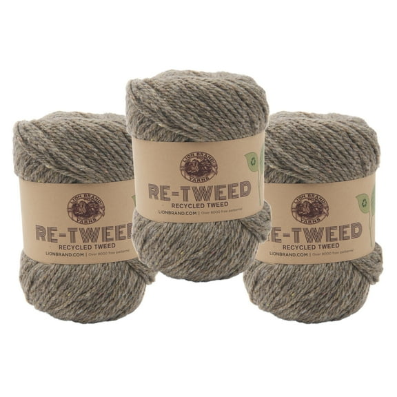 Lion Brand Yarn Re-Tweed Elmwood 253-123AC Medium Recycled Wool, Recycled Polyester, Recycled Acrylic 3 Pack