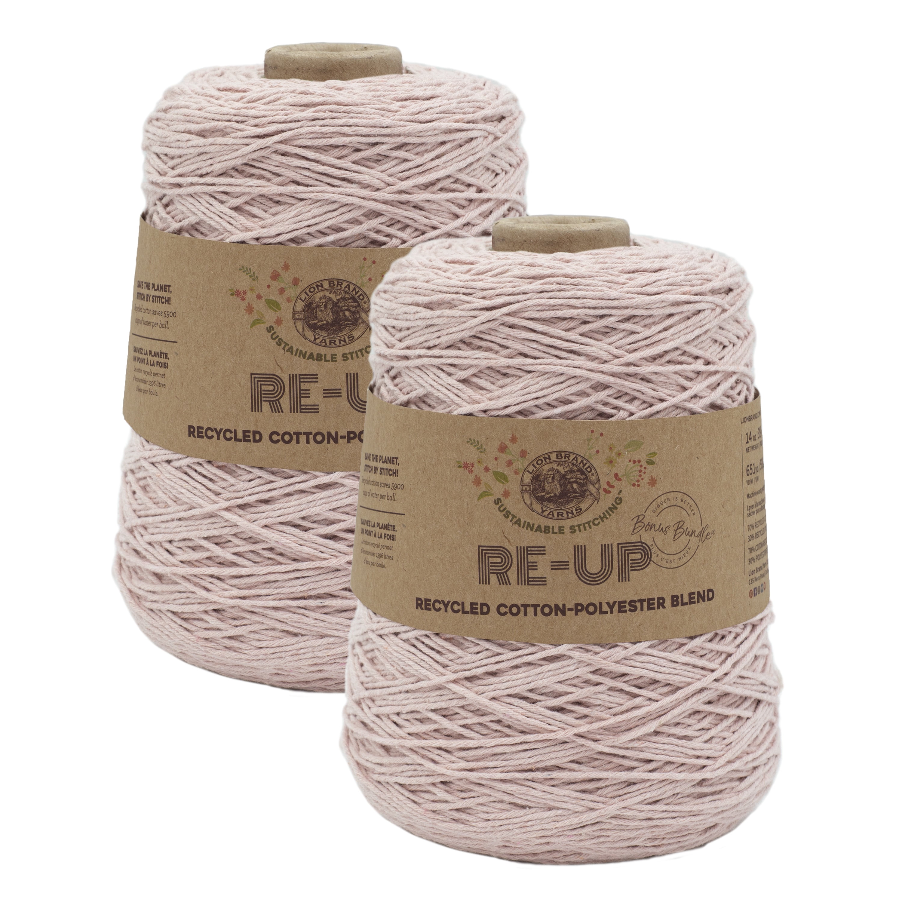 Lion Brand Yarn Re-Up Bonus Bundle Rosewater Medium Recycled Cotton, Recycled Polyester Yarn 2 Pack