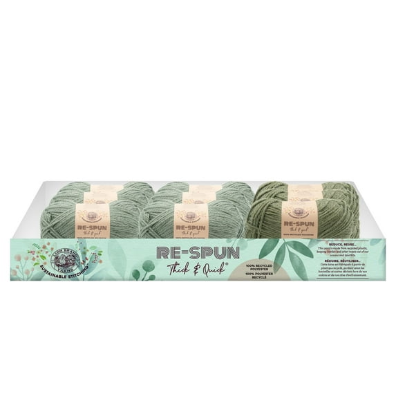 Lion Brand Yarn ReSpun Thick & Quick Spruce (12 skeins), Evergreen (6 skeins) 18-Piece Assorted Displayer
