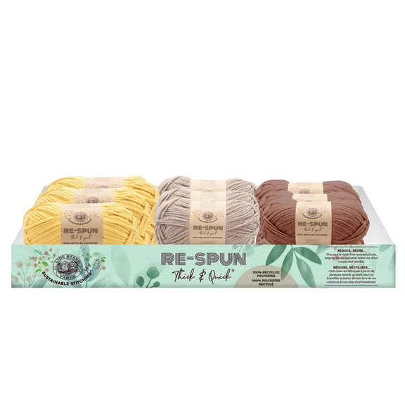 Lion Brand Yarn ReSpun Thick & Quick Sunshine (6 skeins), Hazelwood (6 skeins), Cameo (6 pieces) 18-Piece Assorted Displayer