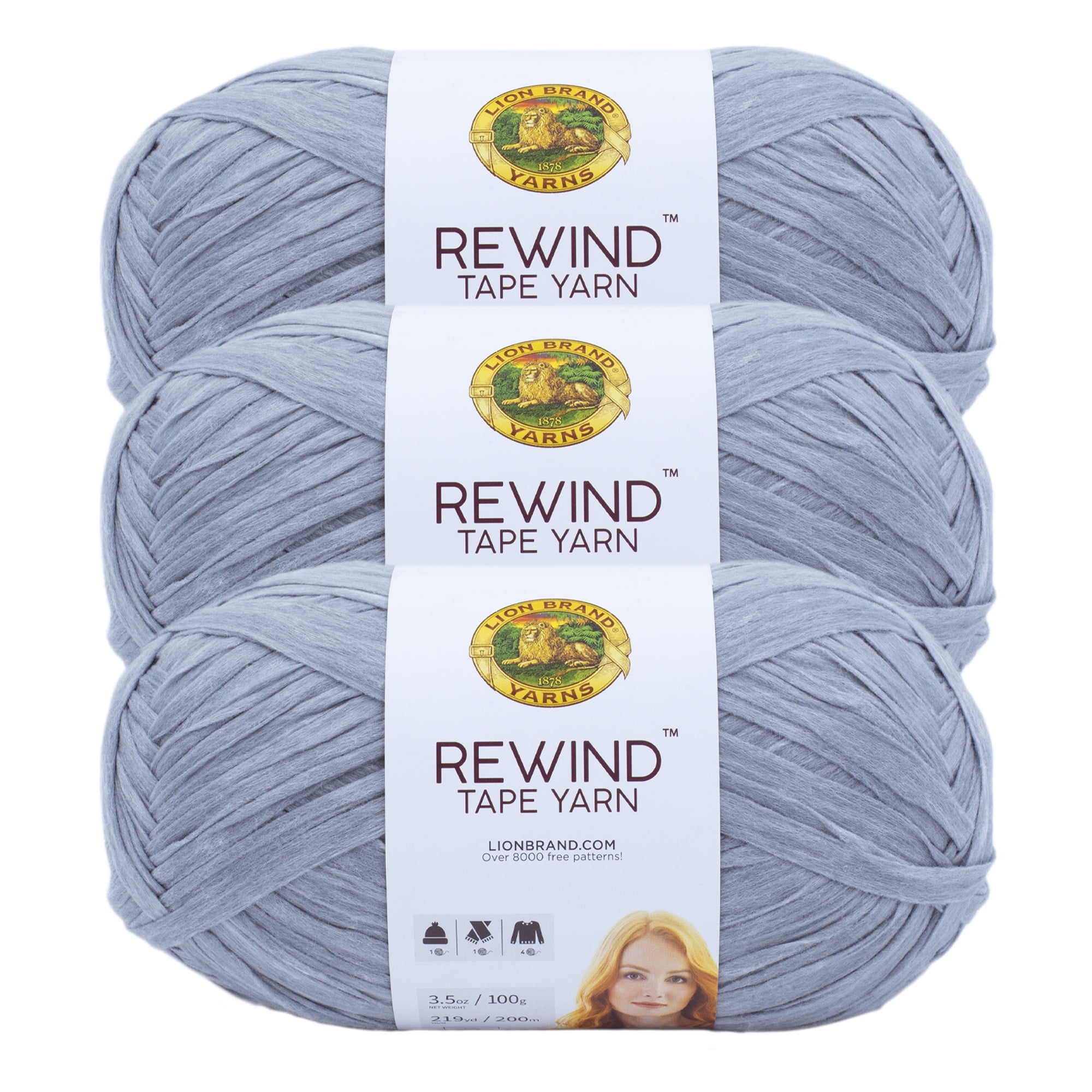 Lion Brand Yarn Rewind Arctic Ice Bulky Yarn Polyester, Viscose Yarn 3 Pack