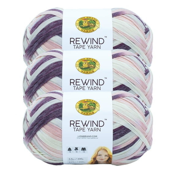 Lion Brand Yarn Rewind Grape Juice Tape Bulky Polyester, Viscose Multi-color Yarn 3 Pack