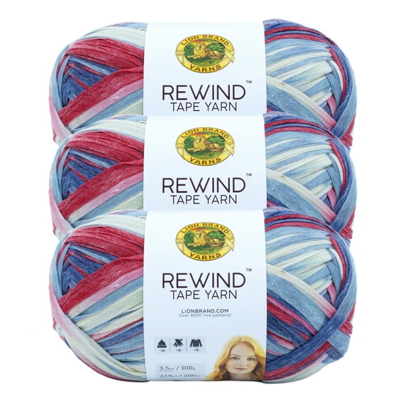 Lion Brand Yarn Rewind Merlin Tape Bulky Polyester, Viscose Multi-color Yarn 3 Pack