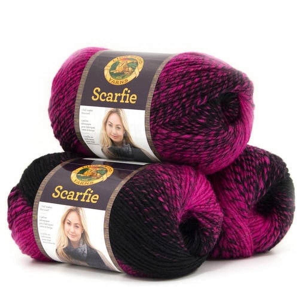 Lion Brand Yarn Scarfie Black/Hot Pink Bulky Yarn Acrylic, Wool Yarn 3 Pack
