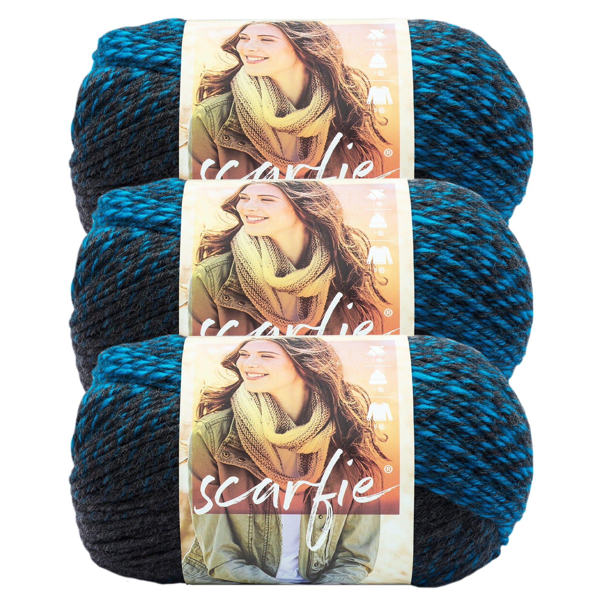 Lion Brand Yarn Scarfie Charcoal/Aqua Bulky Yarn Acrylic, Wool Yarn 3 Pack