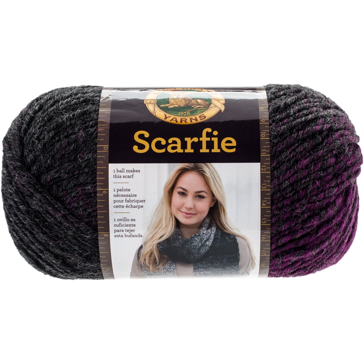 Lion Brand Yarn Scarfie Charcoal/Magenta Scarf Bulky Acrylic, Wool