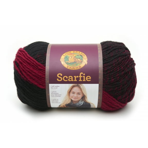 Lion Brand Yarn Scarfie Cranberry/Black 826-205 Fashion Wool Yarn