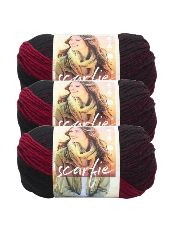 Yarn Scarfie Cranberry/Black Bulky Yarn Acrylic, Wool Yarn 3 Pack