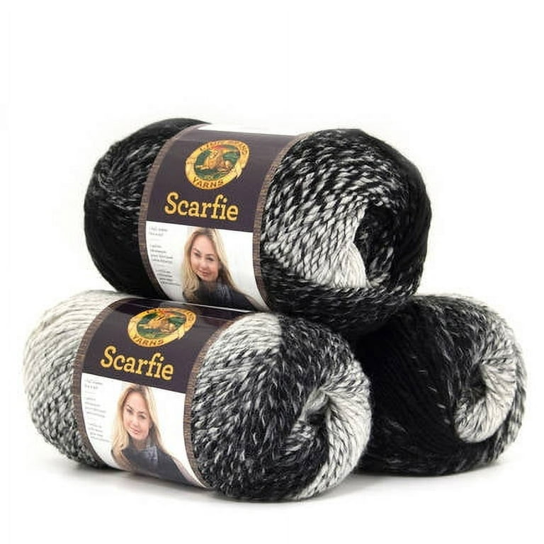 Lion Brand Yarn (1 Skein) Scarfie Bulky Yarn, Cream/Black