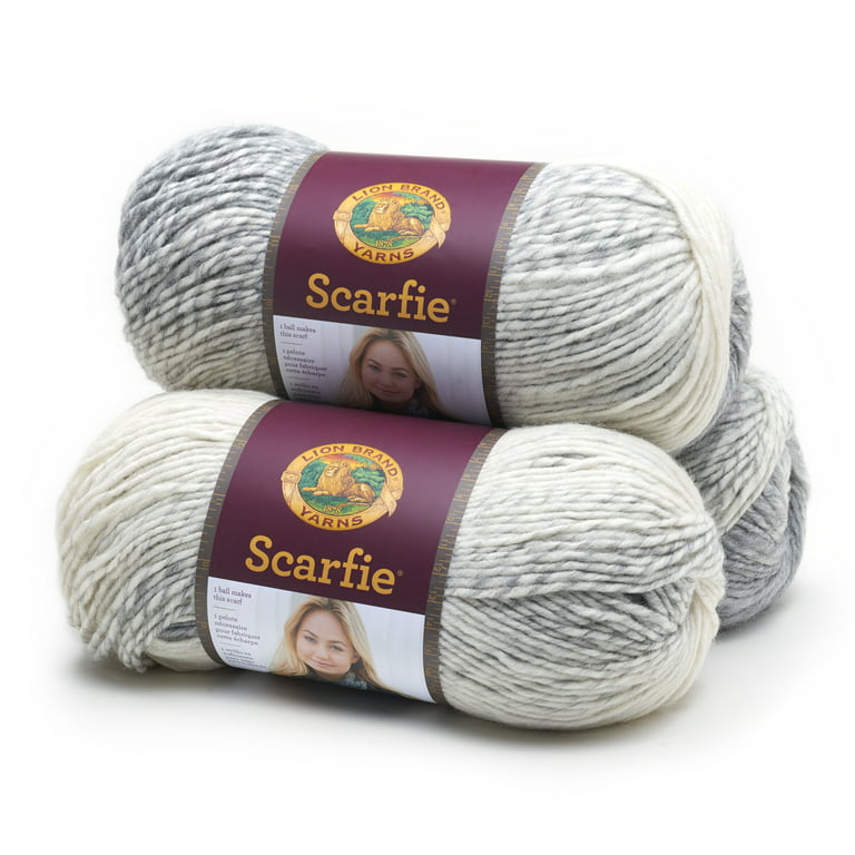 3 Pack) Lion Brand Yarn Scarfie Bulky Yarn, Cream/Silver