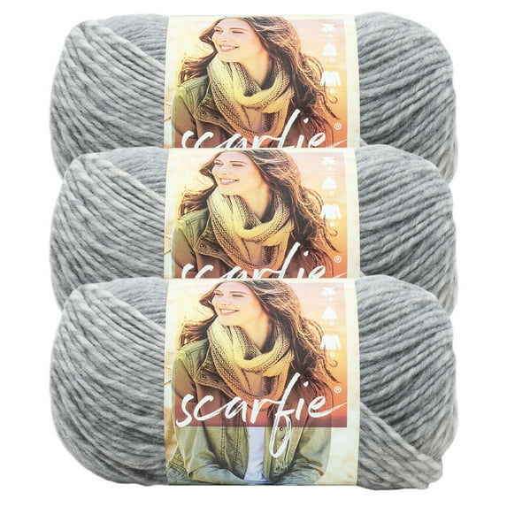 Lion Brand Yarn Scarfie Cream/Silver Bulky Yarn Acrylic, Wool Yarn 3 Pack