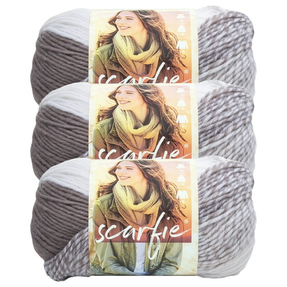 Lion Brand Yarn Scarfie Cream/Taupe Bulky Yarn Acrylic, Wool Yarn 3 Pack