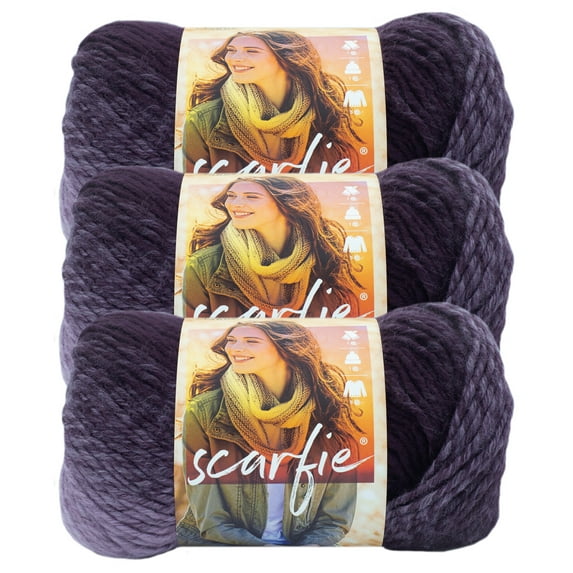 Lion Brand Yarn Scarfie Eggplant/Lilac Bulky Acrylic, Wool Multi-color Yarn 3 Pack