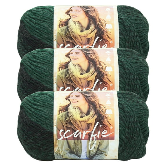 Lion Brand Yarn Scarfie Forest/Black Bulky Yarn Acrylic, Wool Yarn 3 Pack